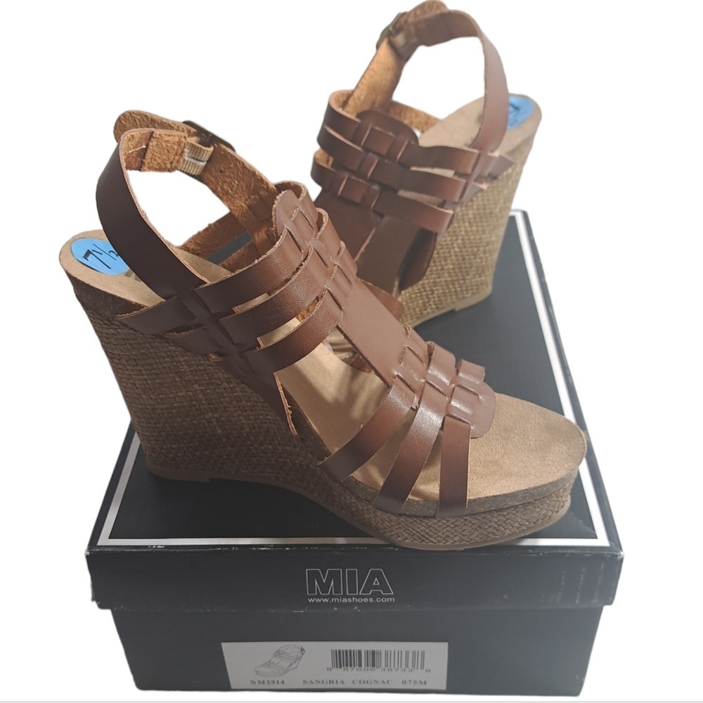 MIA Women's Shoes Wedges Brown Sangria Cognac Size 7 1/2